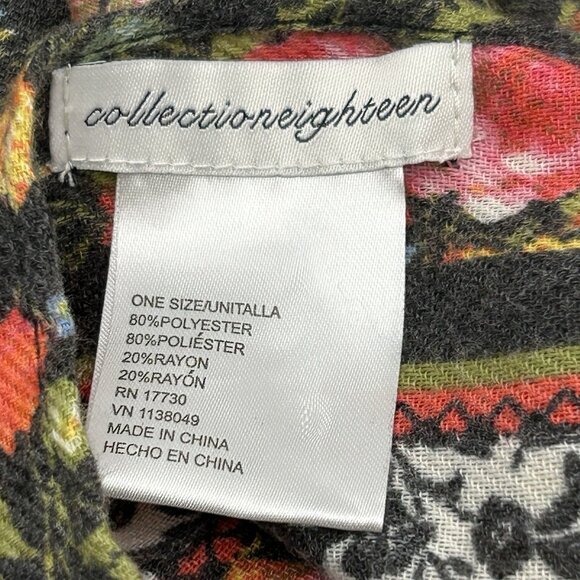 Collection Nineteen Floral Scarf Charcoal Gray Soft Wrap Shawl 22x70 Fringe - Picture 8 of 9